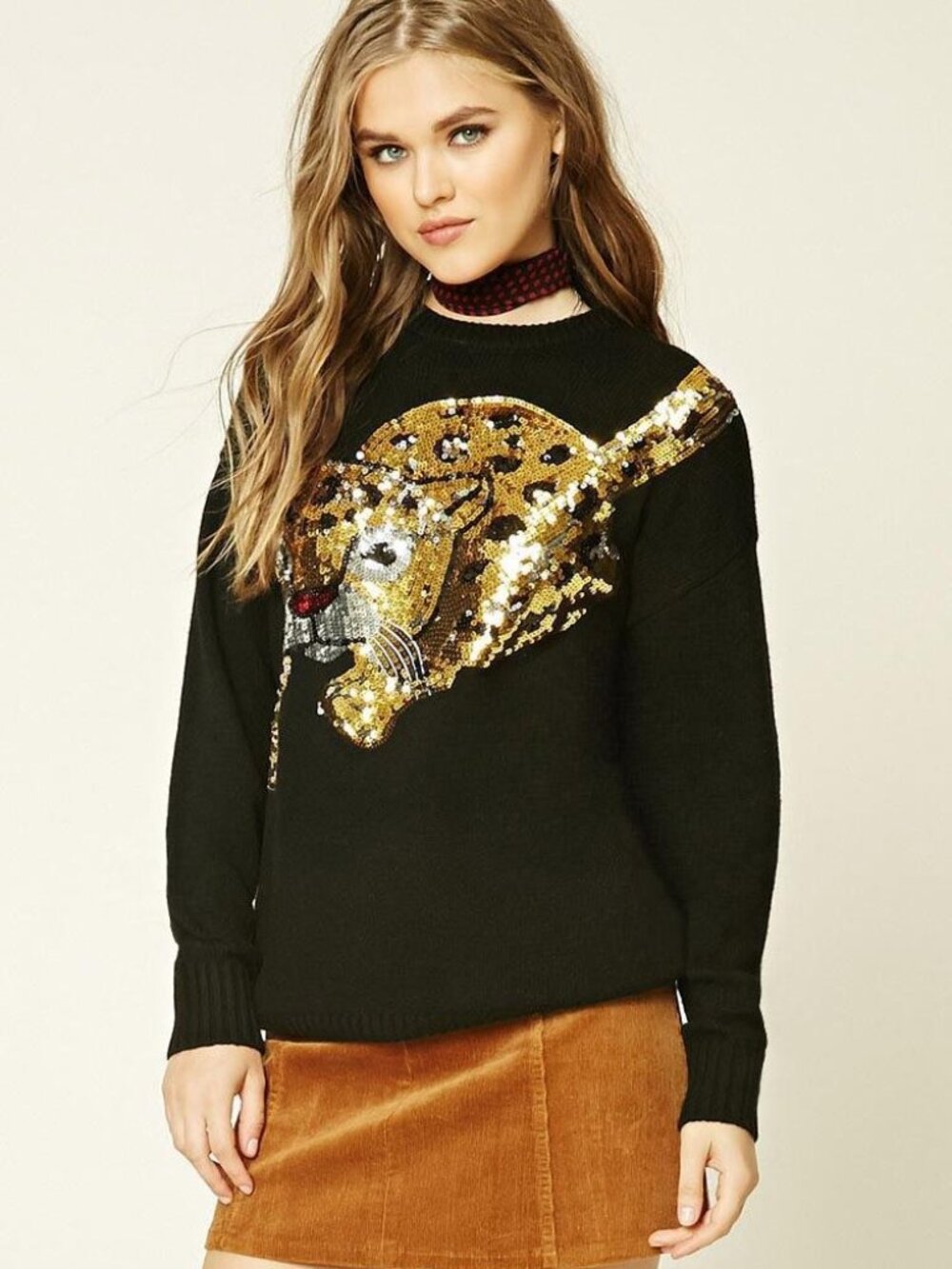 FOREVER 21 Black Sequined Leopard Sweater Small S